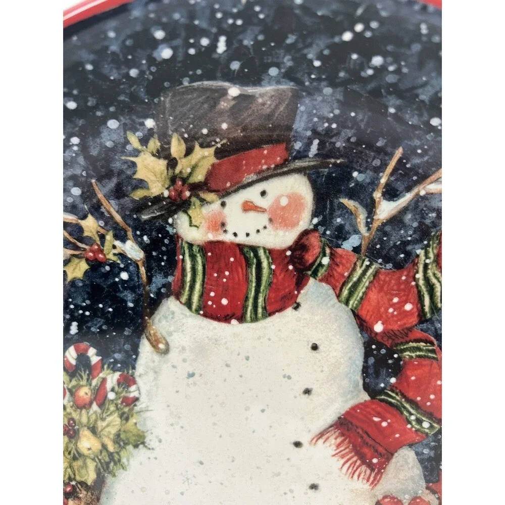 Certified Intl Susan Winget Xmas Blue Background Snowman 9” Pasta Serving Bowl